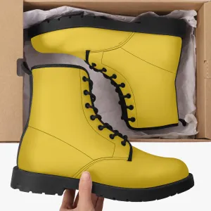 Yellow Leather Combat Boots
