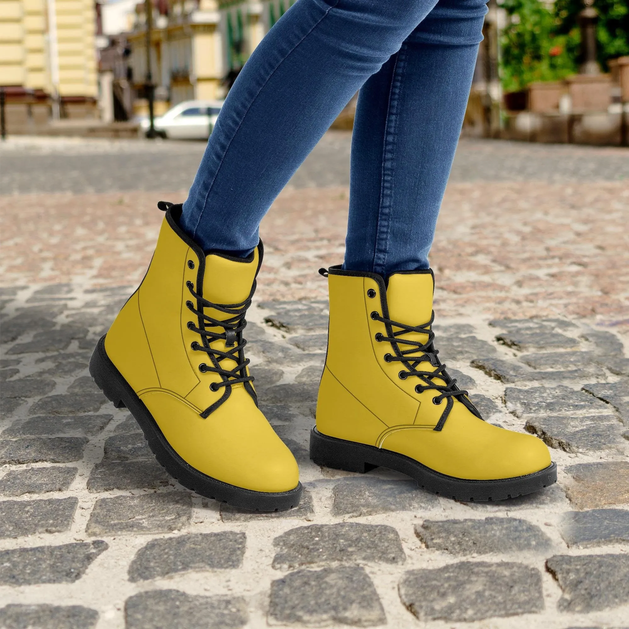 Yellow Leather Combat Boots