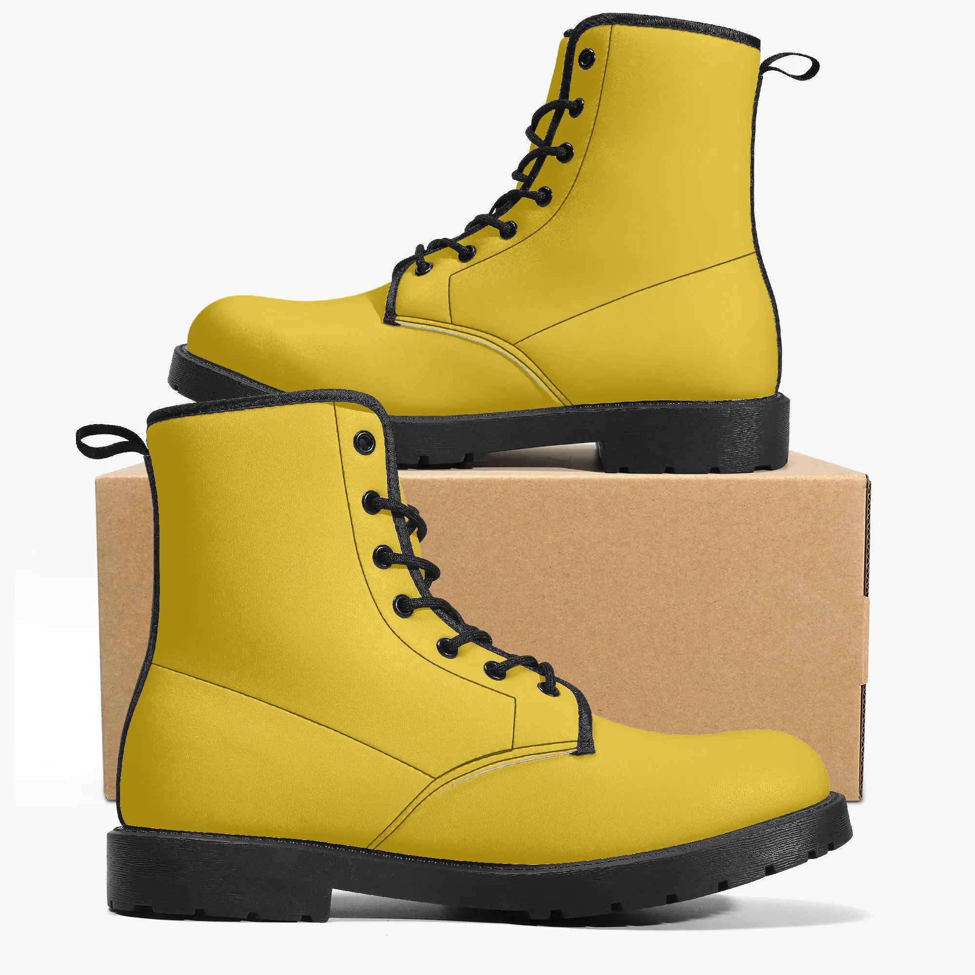 Yellow Leather Combat Boots