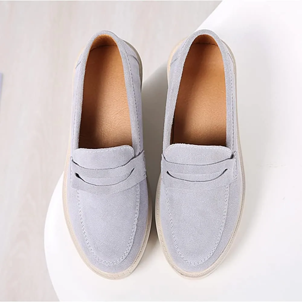 YING LAN Women Platform Slip On Loafers Comfort Suede Moccasins Wide Low Top Wedge Casual Shoes