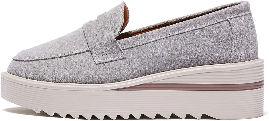 YING LAN Women Platform Slip On Loafers Comfort Suede Moccasins Wide Low Top Wedge Casual Shoes