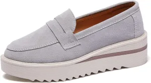 YING LAN Women Platform Slip On Loafers Comfort Suede Moccasins Wide Low Top Wedge Casual Shoes