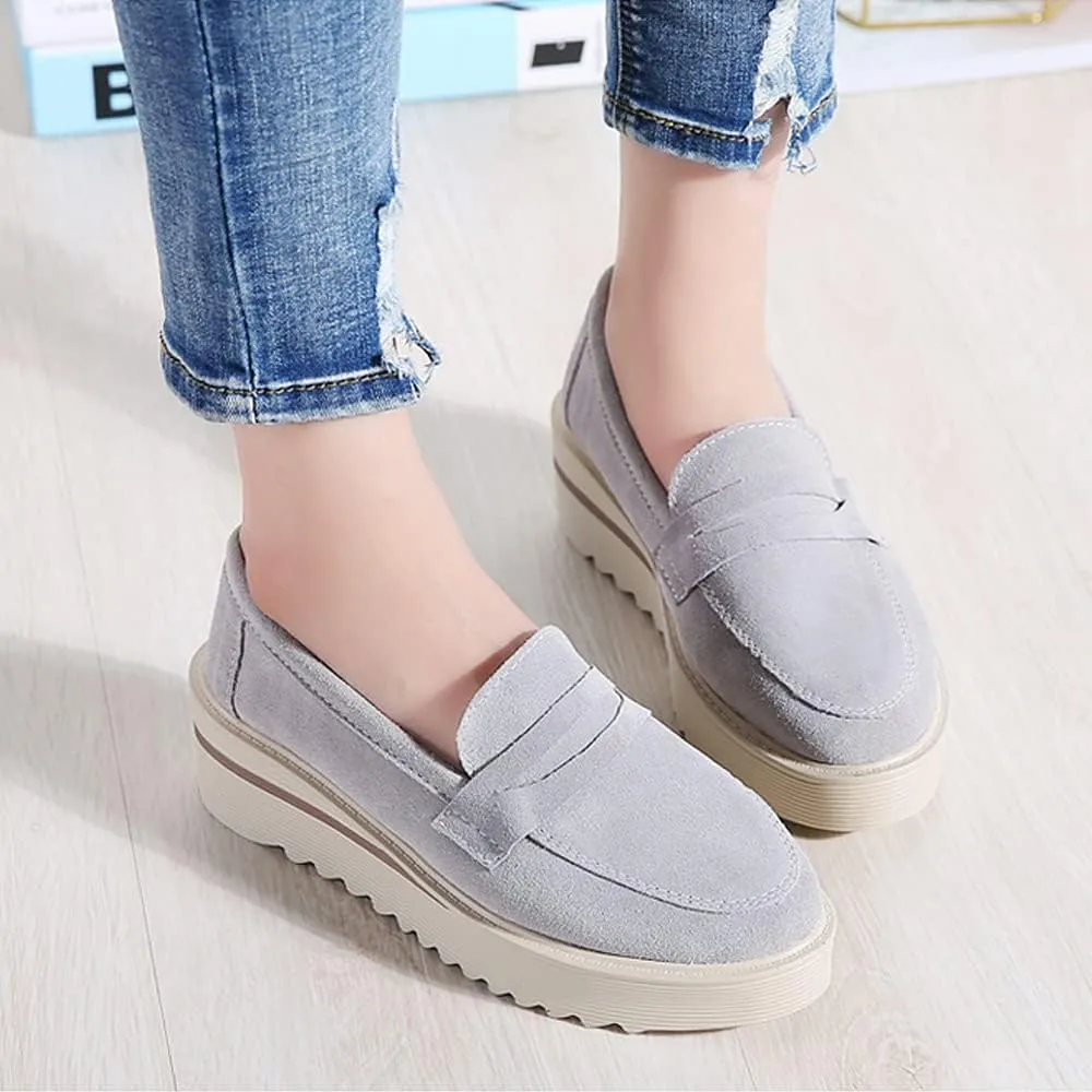 YING LAN Women Platform Slip On Loafers Comfort Suede Moccasins Wide Low Top Wedge Casual Shoes