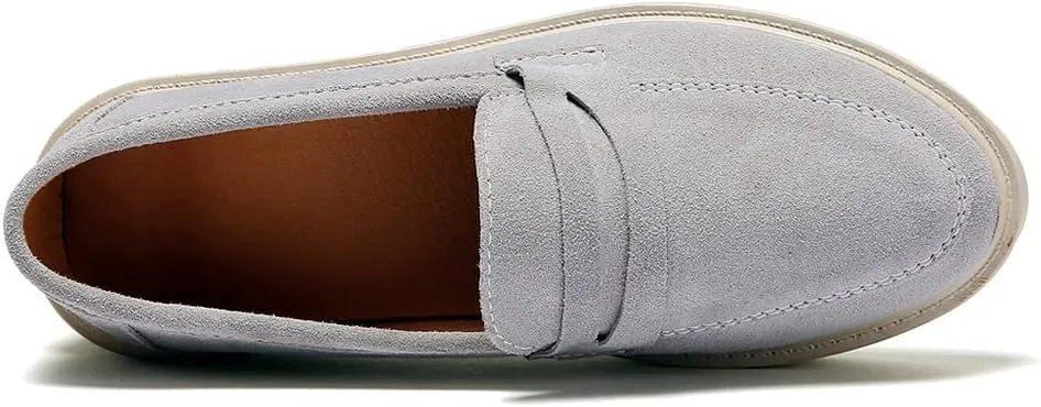 YING LAN Women Platform Slip On Loafers Comfort Suede Moccasins Wide Low Top Wedge Casual Shoes