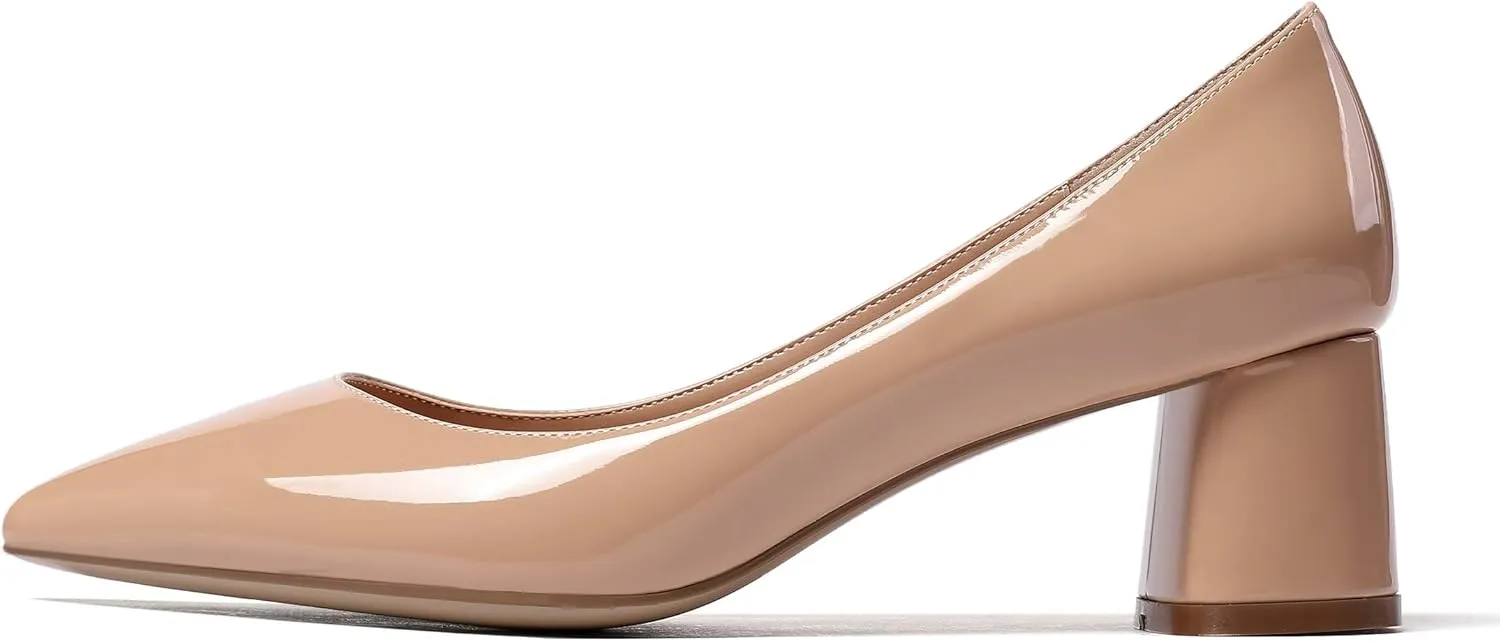 YODEKS Women's 2"/5CM Chunky Heels Classic Closed Pointed Toe Pumps Comfort Slip-on Evening Party Dress Low Heeled Shoes