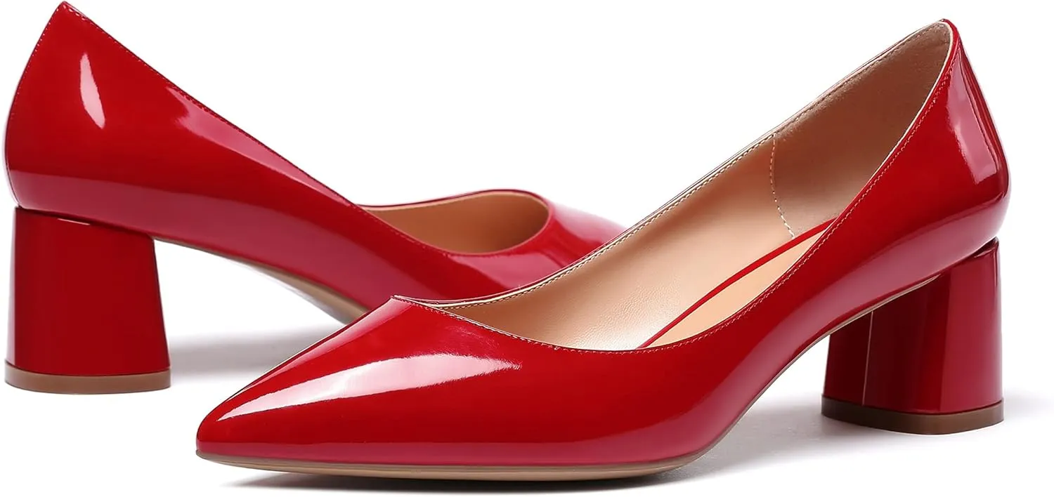 YODEKS Women's 2"/5CM Chunky Heels Classic Closed Pointed Toe Pumps Comfort Slip-on Evening Party Dress Low Heeled Shoes