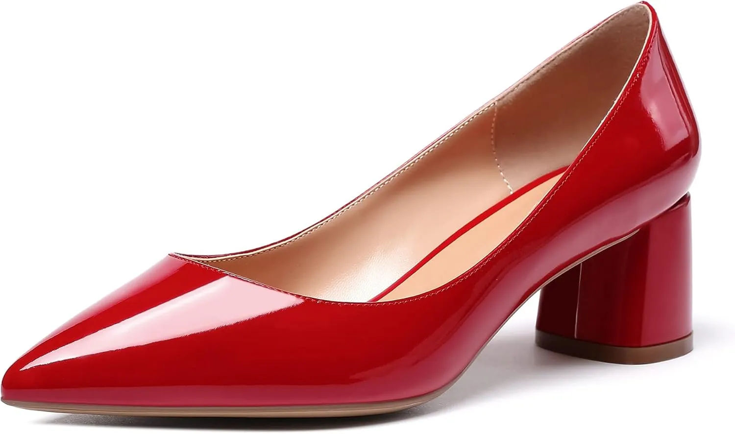 YODEKS Women's 2"/5CM Chunky Heels Classic Closed Pointed Toe Pumps Comfort Slip-on Evening Party Dress Low Heeled Shoes