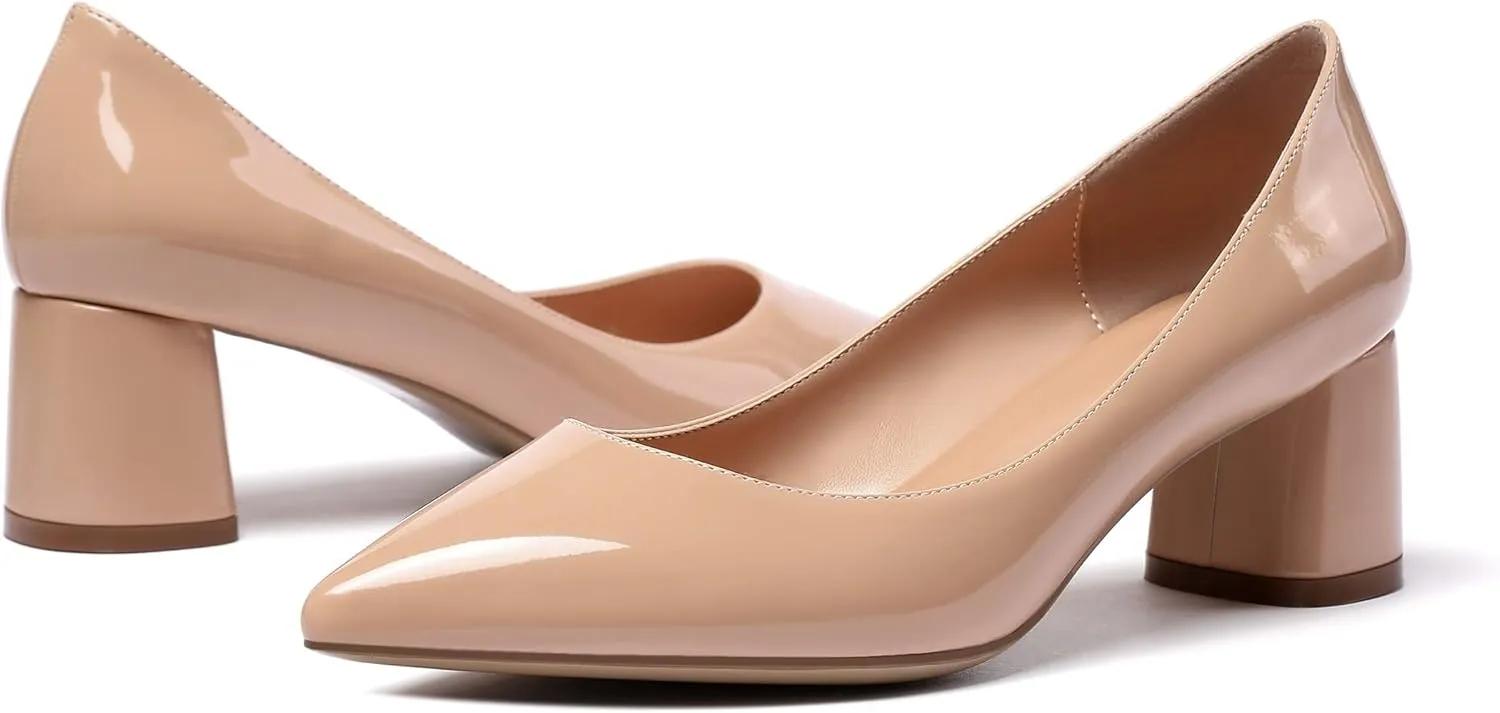 YODEKS Women's 2"/5CM Chunky Heels Classic Closed Pointed Toe Pumps Comfort Slip-on Evening Party Dress Low Heeled Shoes