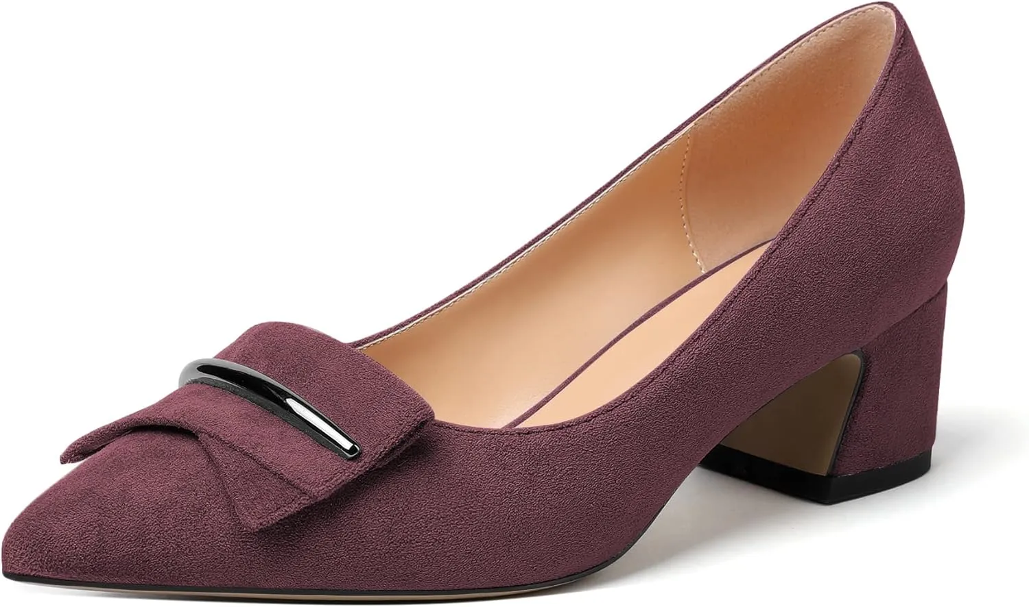 Zamikoo Women's Block Heel Pumps Low Heel Slip On Pointy Toe Wedding Dress Shoes Leather US Size 5-13