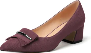 Zamikoo Women's Block Heel Pumps Low Heel Slip On Pointy Toe Wedding Dress Shoes Leather US Size 5-13