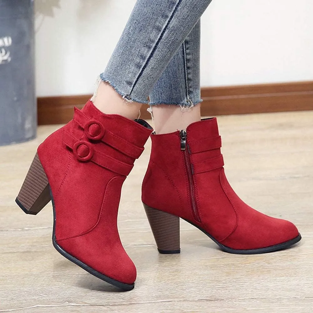 ZBYY Women's Chelsea Ankle Boots Closed Toe Stacked Heel Booties Shoes Thick Heel Mid Heeled Dress Short Boots Shoes