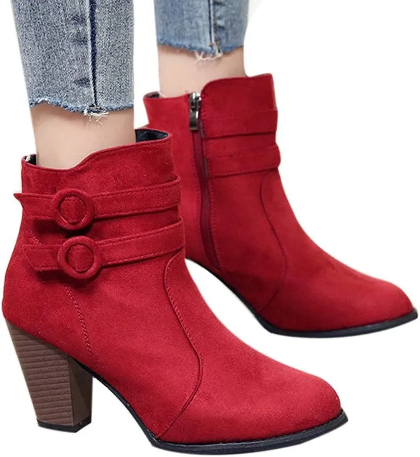 ZBYY Women's Chelsea Ankle Boots Closed Toe Stacked Heel Booties Shoes Thick Heel Mid Heeled Dress Short Boots Shoes