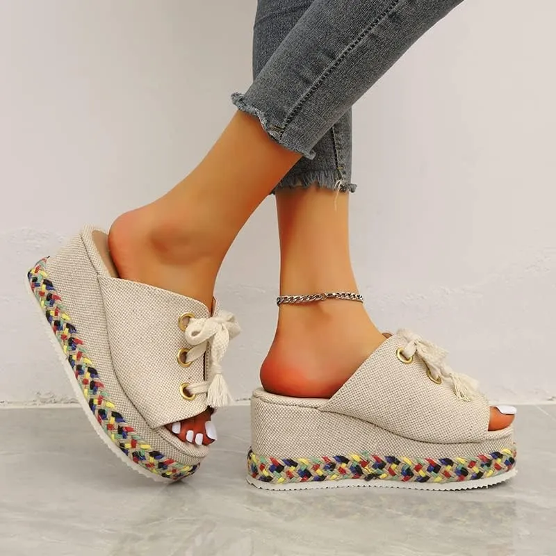 ZBYY Womens Sandals Summer Open Toe Bohemian Platform Wedge Sandals Slip On Comfortable Flatform Bohemia Flat Slipper