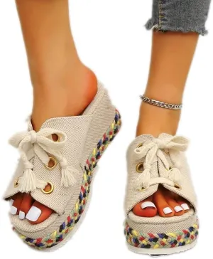 ZBYY Womens Sandals Summer Open Toe Bohemian Platform Wedge Sandals Slip On Comfortable Flatform Bohemia Flat Slipper