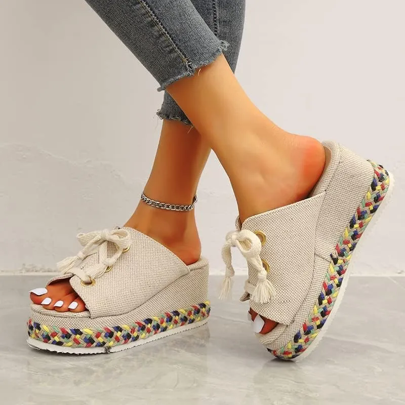 ZBYY Womens Sandals Summer Open Toe Bohemian Platform Wedge Sandals Slip On Comfortable Flatform Bohemia Flat Slipper