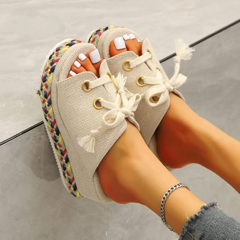 ZBYY Womens Sandals Summer Open Toe Bohemian Platform Wedge Sandals Slip On Comfortable Flatform Bohemia Flat Slipper
