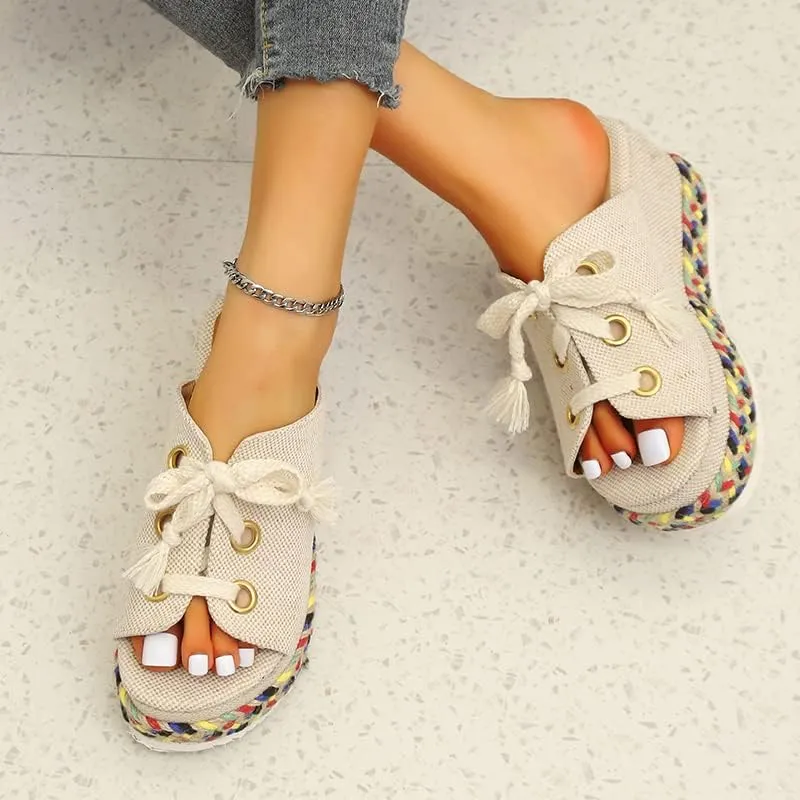 ZBYY Womens Sandals Summer Open Toe Bohemian Platform Wedge Sandals Slip On Comfortable Flatform Bohemia Flat Slipper