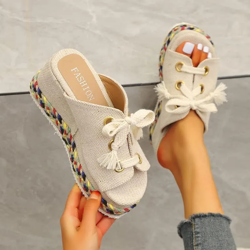 ZBYY Womens Sandals Summer Open Toe Bohemian Platform Wedge Sandals Slip On Comfortable Flatform Bohemia Flat Slipper