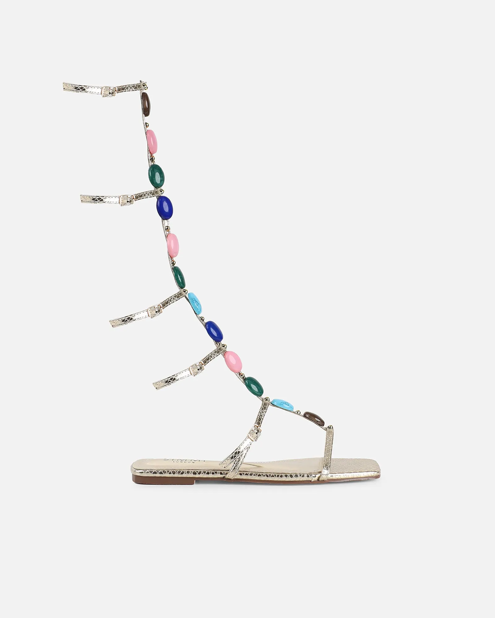 Zenya Gold Snake Embellished Knee High Sandals